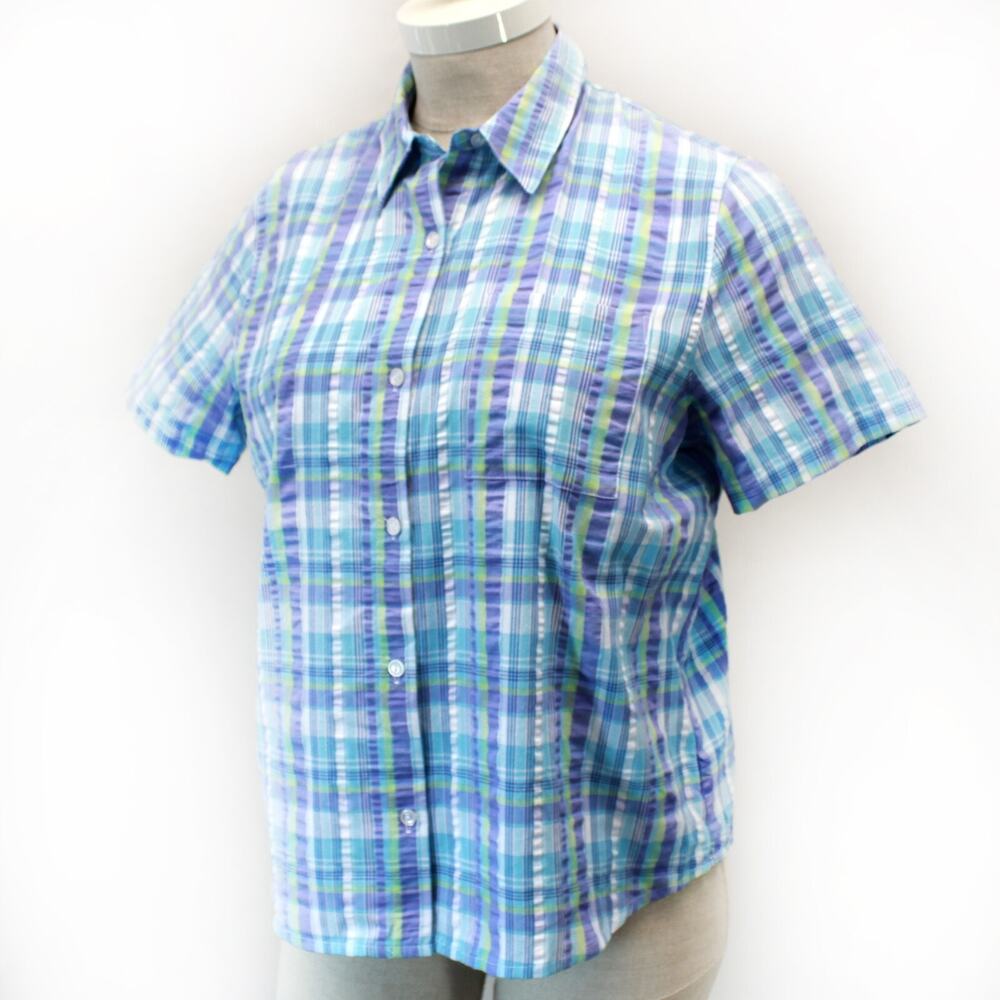 Alfred Dunner Plus Blue Plaid Collared Shirt blouse with white tank set size 18